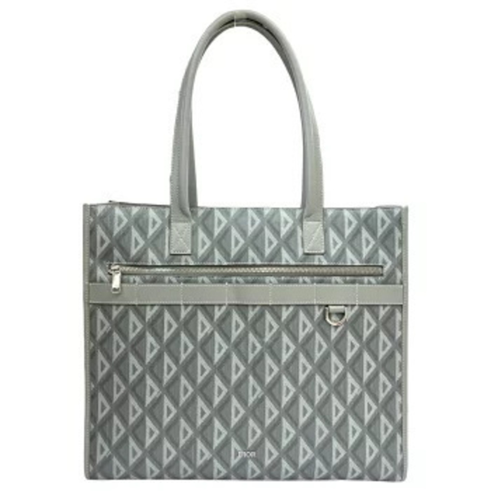 Christian Dior CD Diamond SAFARI Tote Bag Gray Leather